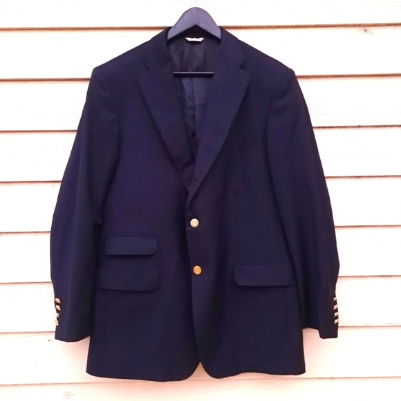 ANDREW CARRINGTON Dark Blue 2 Button Men's Jacket Sz 42R 100% Wool Made In Italy - Picture 1 of 16